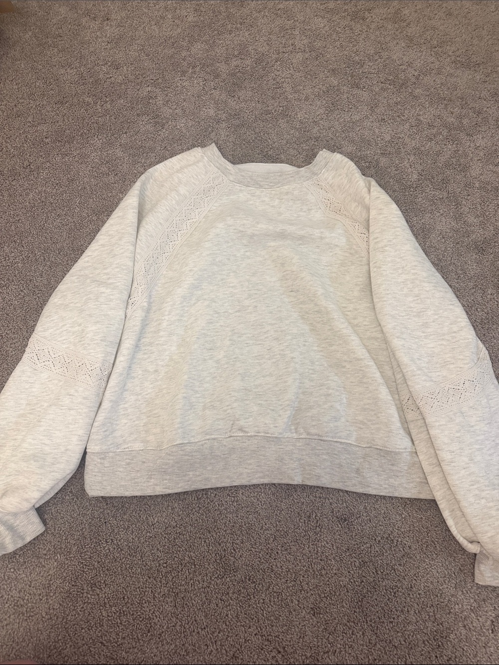 SHEIN Light Heather Gray Crewneck Sweater with Eyelet Trim